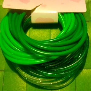 Green Glitter & Green Jelly Bracelets Set of 24